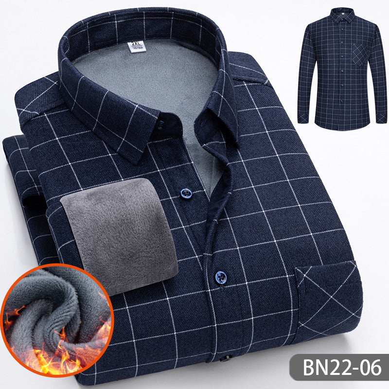 Autumn-winter Men's Casual Fleece Thickened Warm Shirt