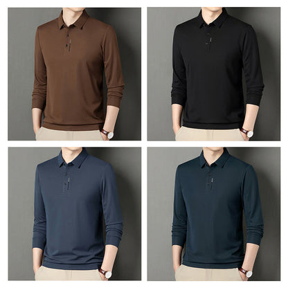 Men's Solid Long Sleeve T-Shirt with Lapel