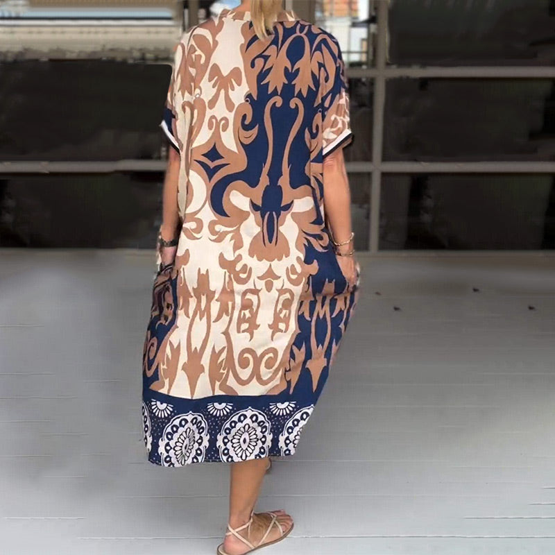 🌺Last Day UP TO 69% OFF!!🔥Printed V Neck Loose Midi Dress