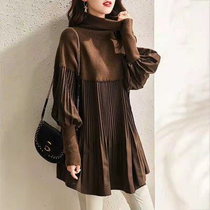 Plus Size Solid Color Lantern Sleeve Knit Dress