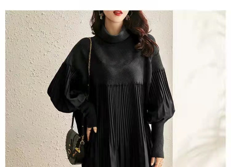 Plus Size Solid Color Lantern Sleeve Knit Dress