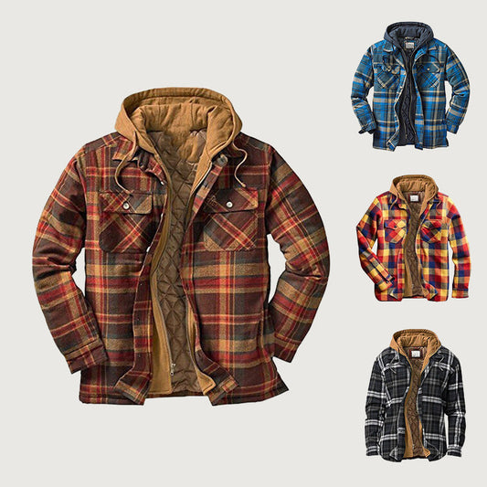 ⏳Limited-time special price £29.99⏰ Quilted lined plaid jacket with hood for men