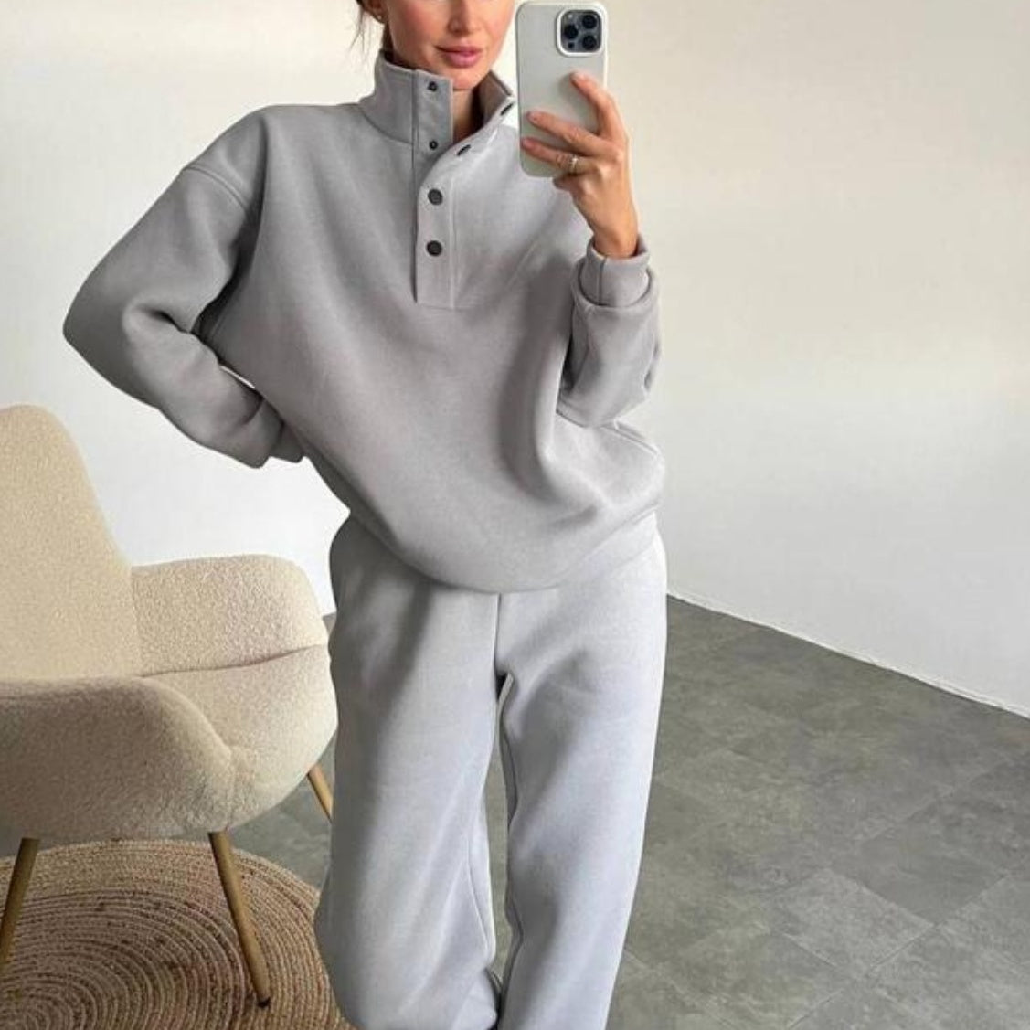 ❄️Winter-Specials❄️Women's Button Sweatshirt & Sweatpants (2-Piece Set)
