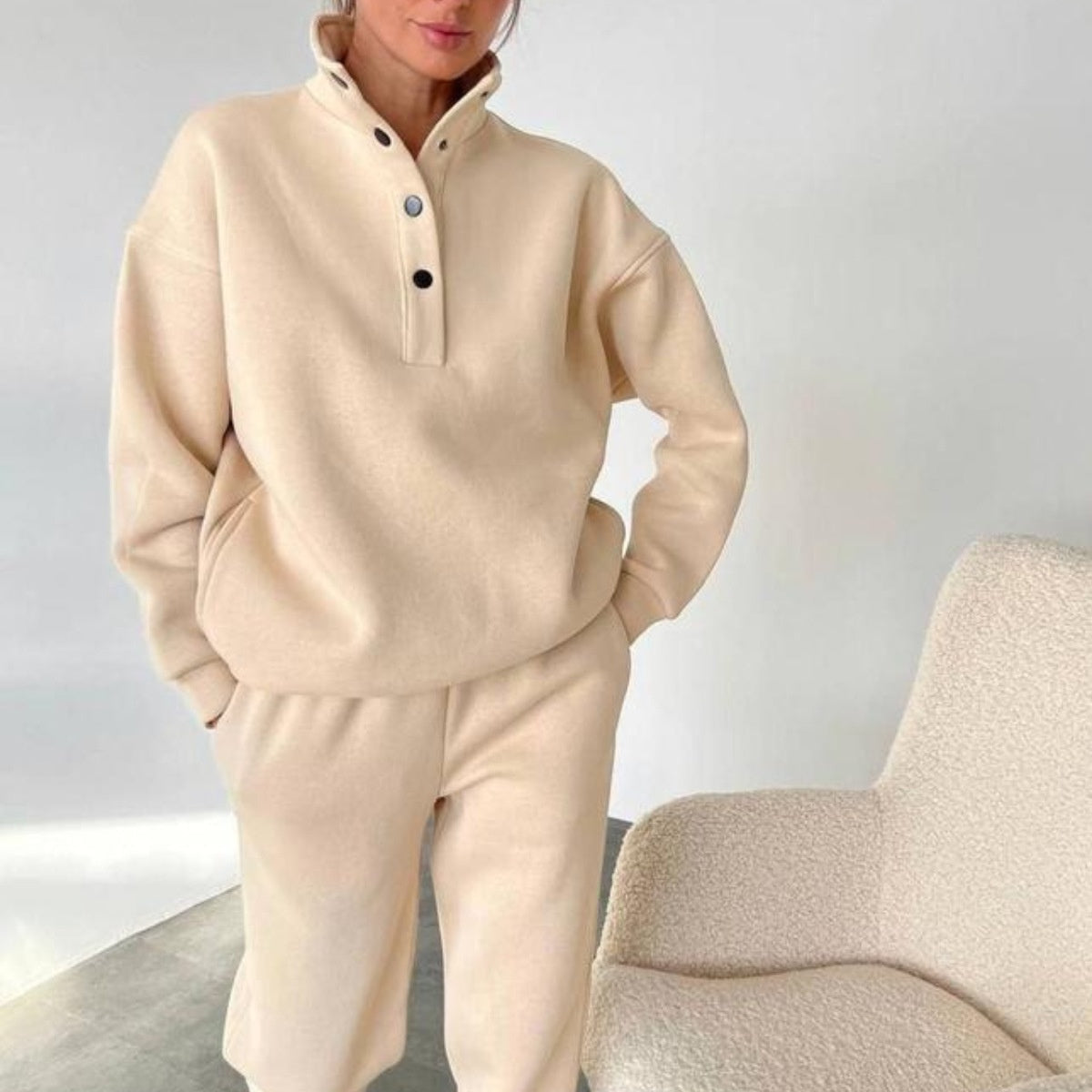 ❄️Winter-Specials❄️Women's Button Sweatshirt & Sweatpants (2-Piece Set)