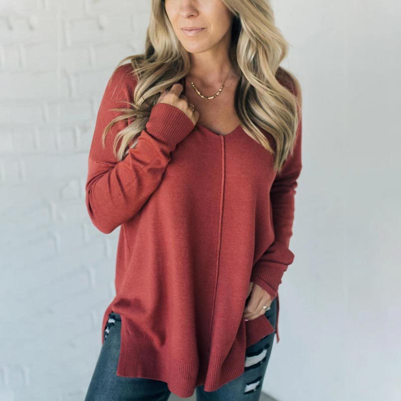 Women's Casual Soft Seam-front V-neck Sweater