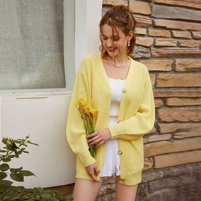 Women’s Casual Loose V-neck Button Knitted Cardigan