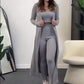 Women’s Stretch Knitted Tank Top High-waist Leggings and Long Cardigan 3-piece Set