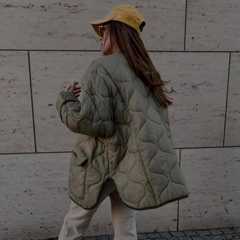 ✨Get 50% off💖Thick Diamond Pattern Curved Hem Jacket