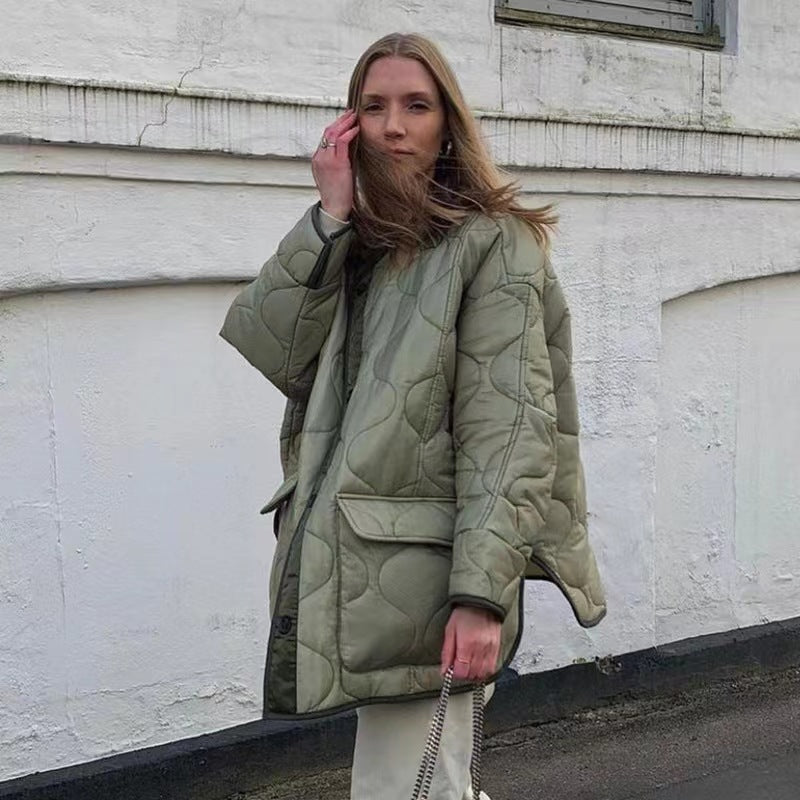 ✨Get 50% off💖Thick Diamond Pattern Curved Hem Jacket