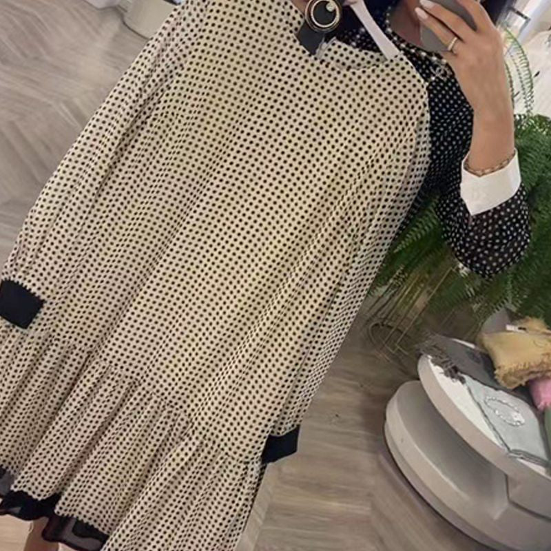 💖Women’s Elegant Round-neck Long-sleeve Polka Dot Dress