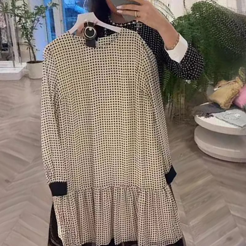 💖Women’s Elegant Round-neck Long-sleeve Polka Dot Dress