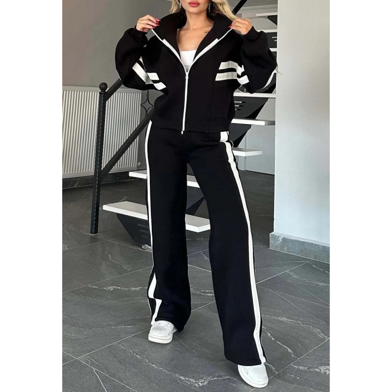 🔥🖤Black Friday Sale:50% OFF🔥Women's Striped Zipper Jacket & Casual Pants 2-Piece Set