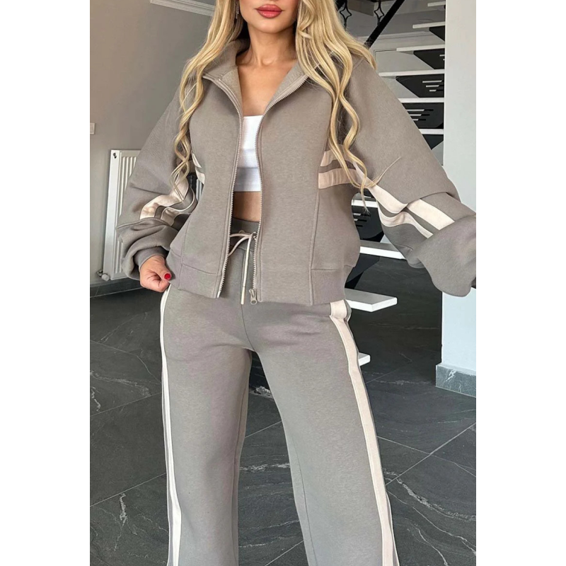 🔥🖤Black Friday Sale:50% OFF🔥Women's Striped Zipper Jacket & Casual Pants 2-Piece Set