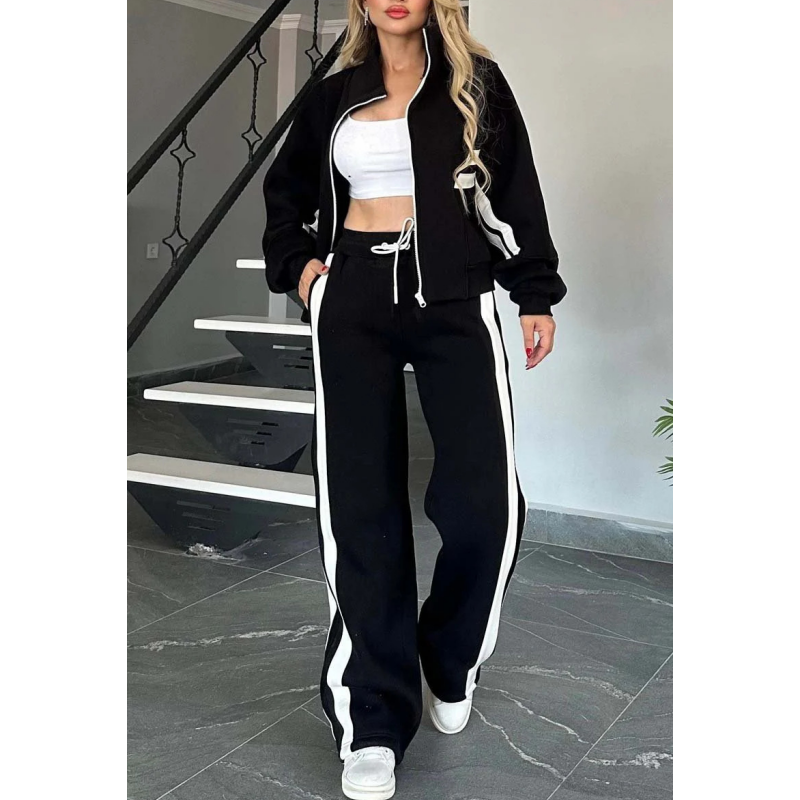 🔥🖤Black Friday Sale:50% OFF🔥Women's Striped Zipper Jacket & Casual Pants 2-Piece Set