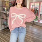 Women's Cozy Oversized Knit Sweater with Bow Pattern