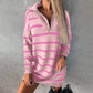 Women's Half-Zip Long Sleeve Striped Knitted Dress