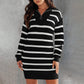 Women's Half-Zip Long Sleeve Striped Knitted Dress