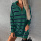 Women's Half-Zip Long Sleeve Striped Knitted Dress