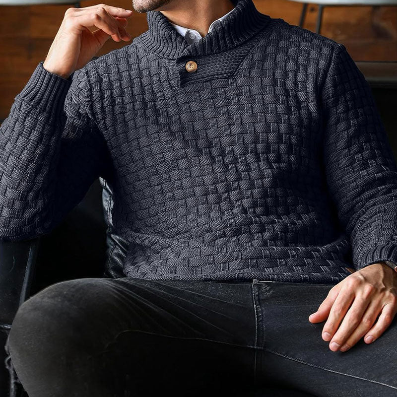 Men’s Textured Stand Collar Pullover Sweater