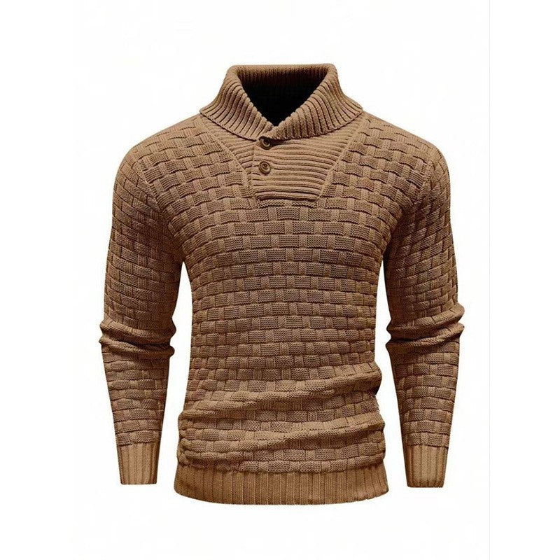 Men’s Textured Stand Collar Pullover Sweater