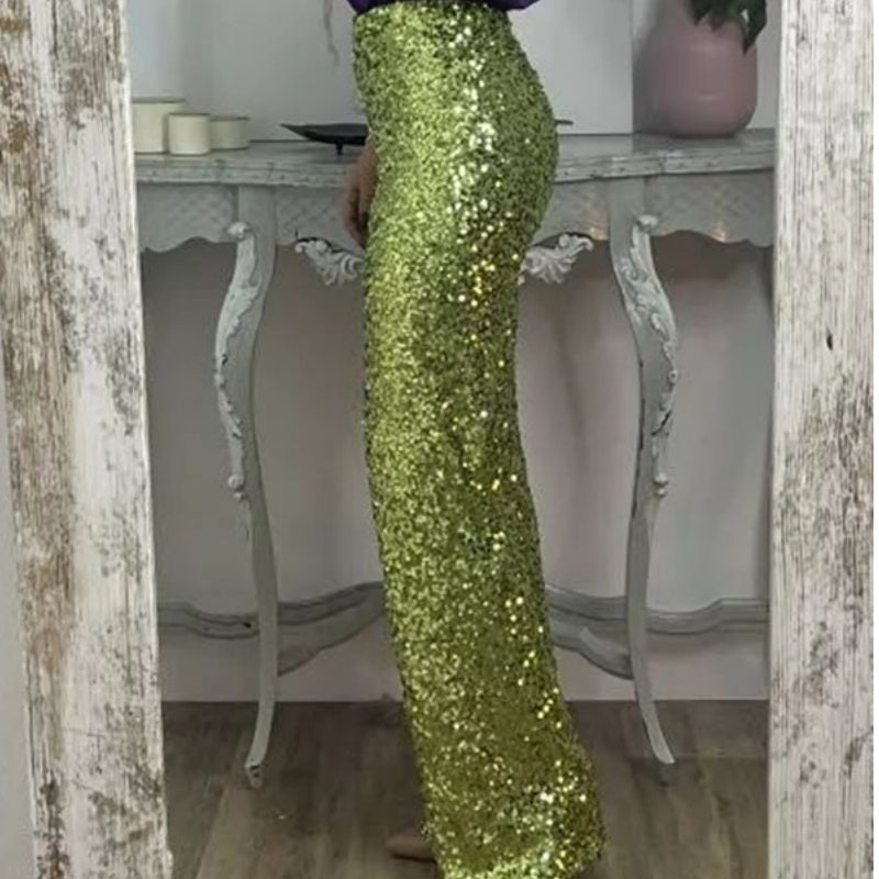 🍂Autumn Specials🍂 Women's High-Waist Sequin Slim Stretch Pants with Flared Legs