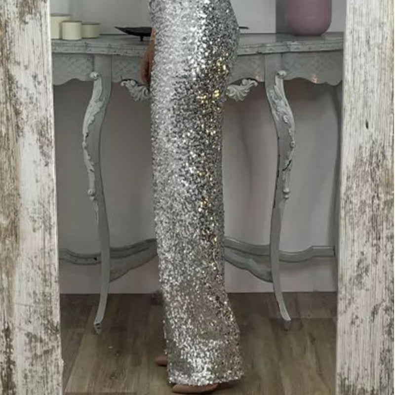 🍂Autumn Specials🍂 Women's High-Waist Sequin Slim Stretch Pants with Flared Legs