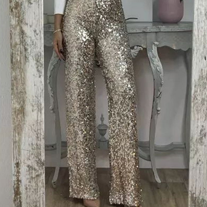 🍂Autumn Specials🍂 Women's High-Waist Sequin Slim Stretch Pants with Flared Legs