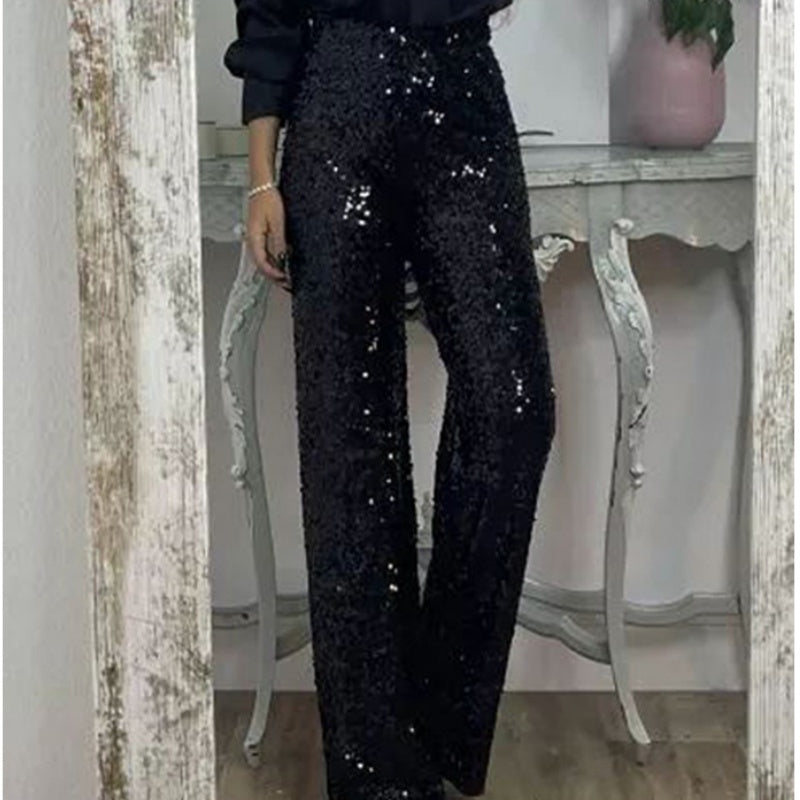 🍂Autumn Specials🍂 Women's High-Waist Sequin Slim Stretch Pants with Flared Legs