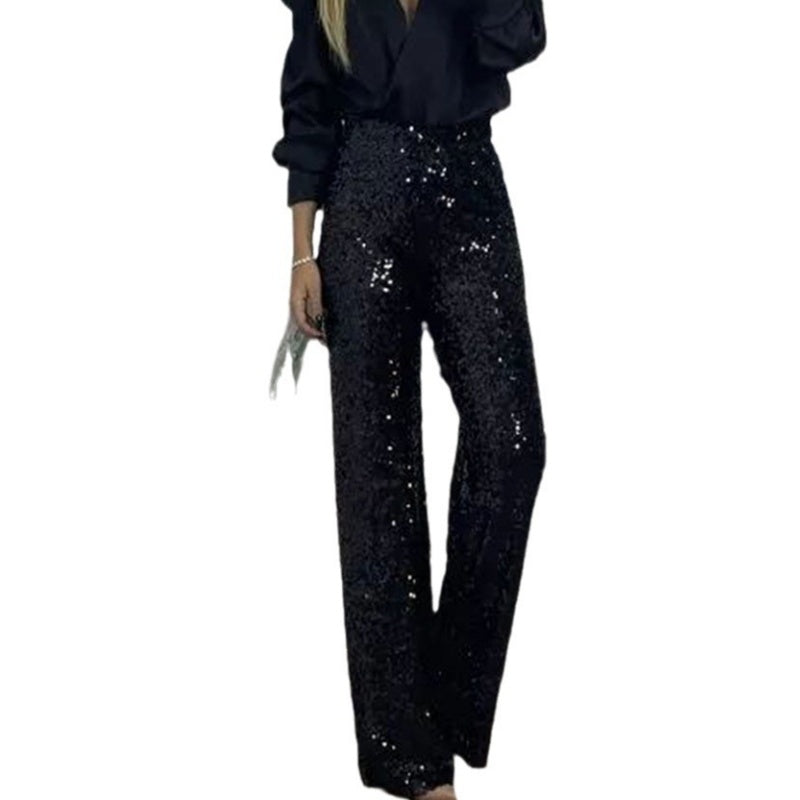 🍂Autumn Specials🍂 Women's High-Waist Sequin Slim Stretch Pants with Flared Legs