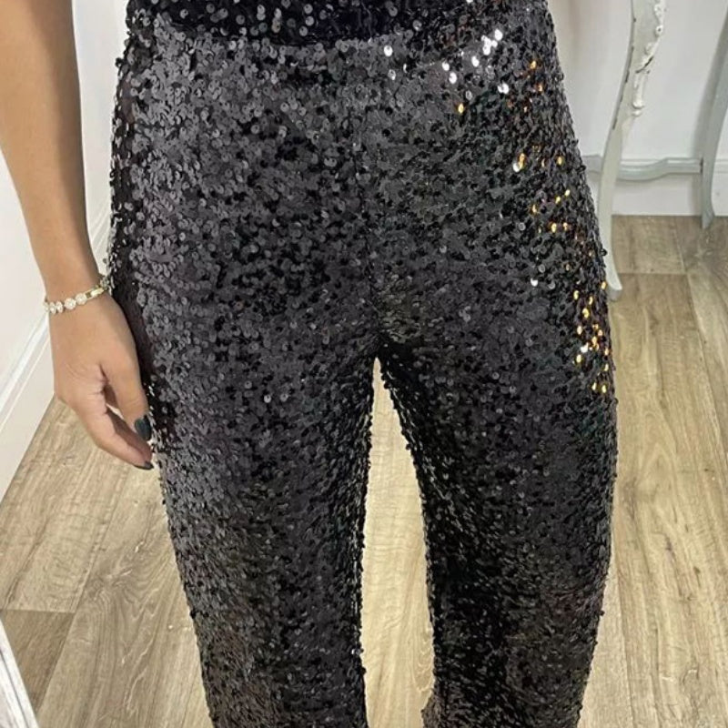 🍂Autumn Specials🍂 Women's High-Waist Sequin Slim Stretch Pants with Flared Legs