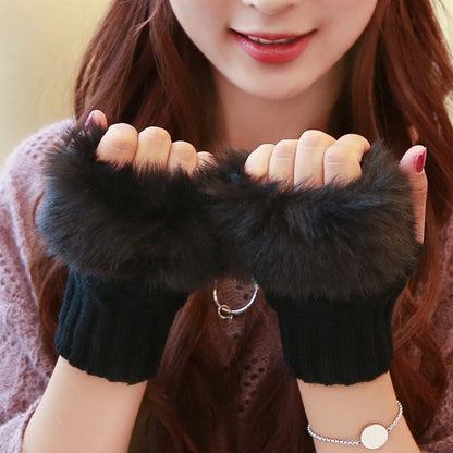 Fuzzy Soft Knit Warm Fingerless Gloves