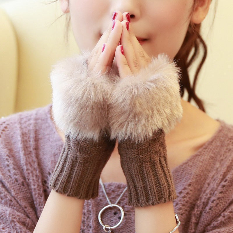 Fuzzy Soft Knit Warm Fingerless Gloves