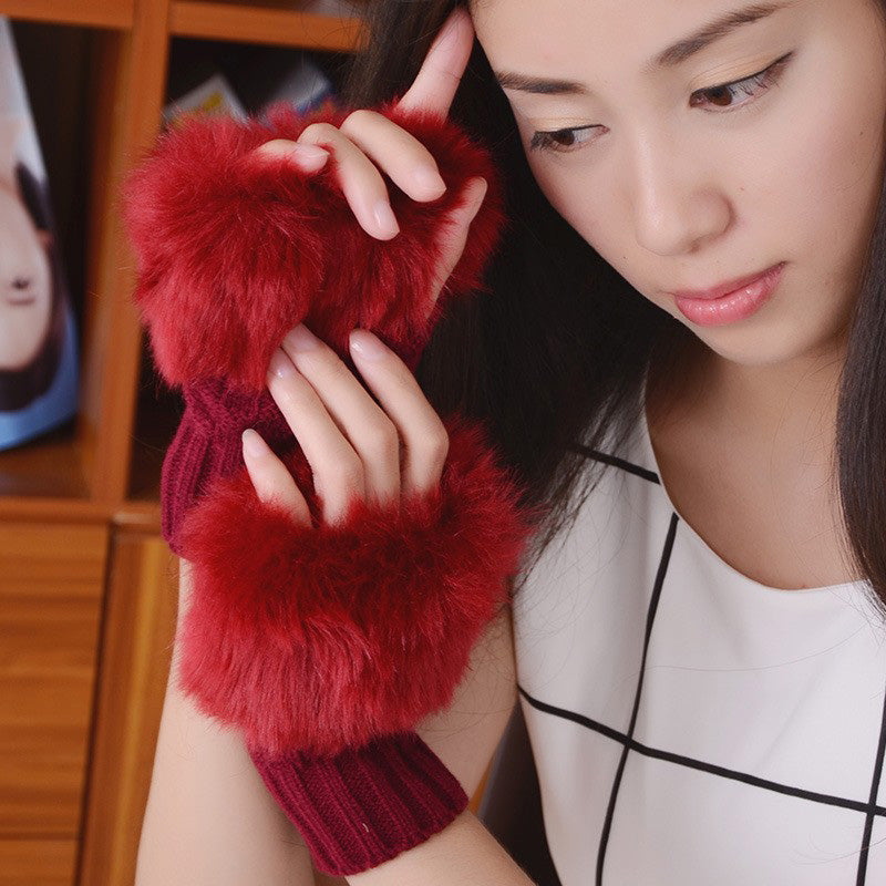 Fuzzy Soft Knit Warm Fingerless Gloves