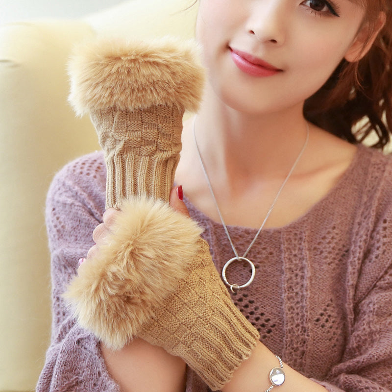 Fuzzy Soft Knit Warm Fingerless Gloves