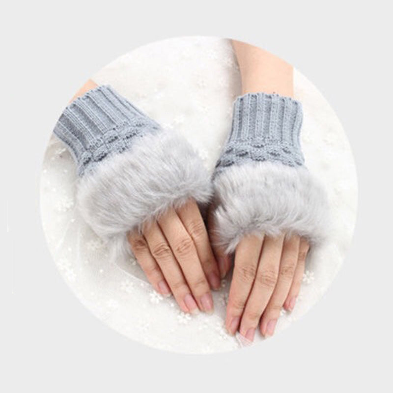 Fuzzy Soft Knit Warm Fingerless Gloves