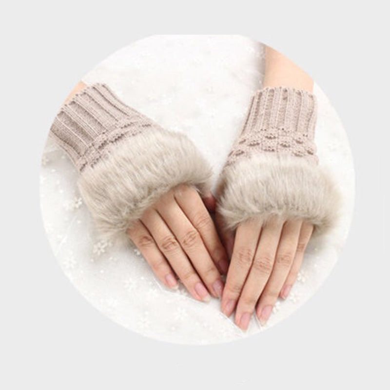 Fuzzy Soft Knit Warm Fingerless Gloves