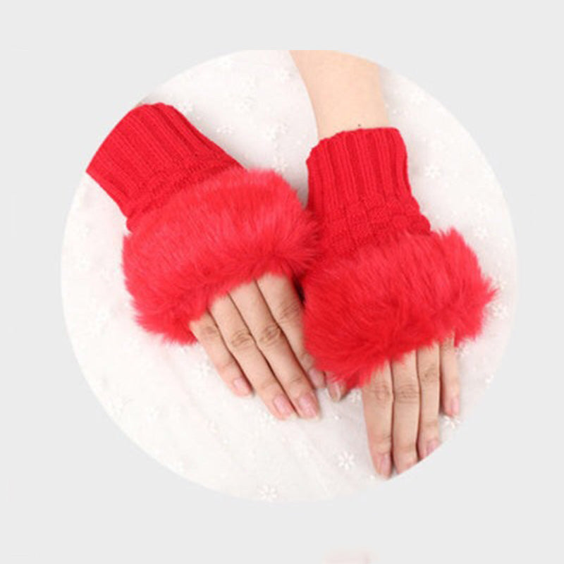 Fuzzy Soft Knit Warm Fingerless Gloves