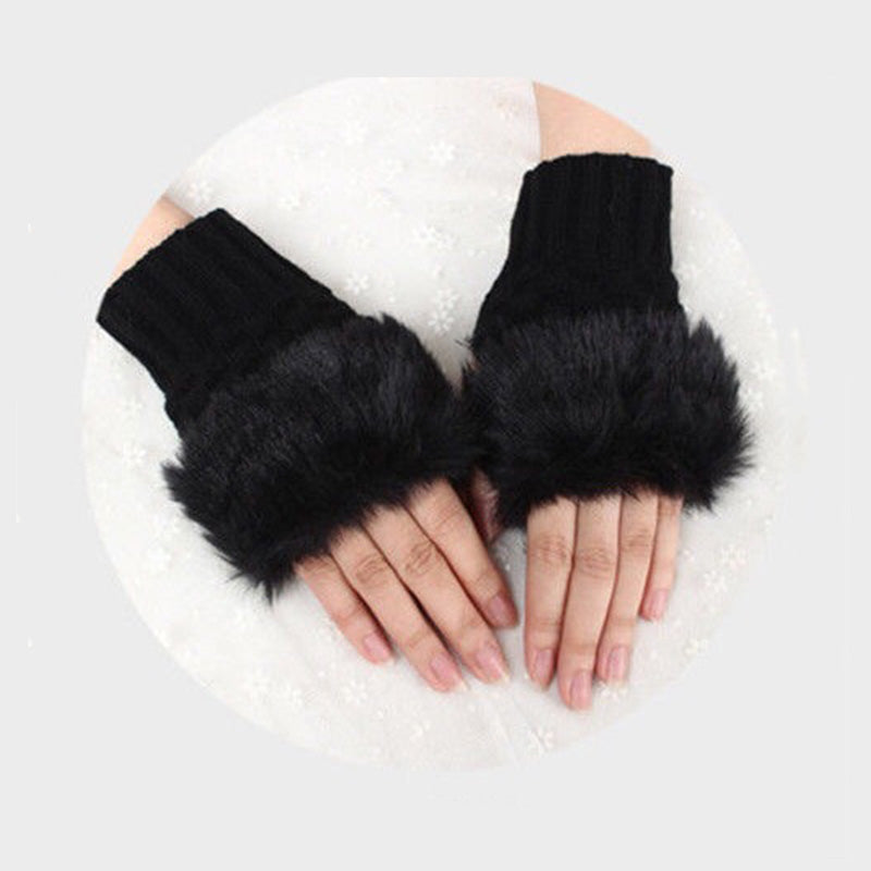 Fuzzy Soft Knit Warm Fingerless Gloves