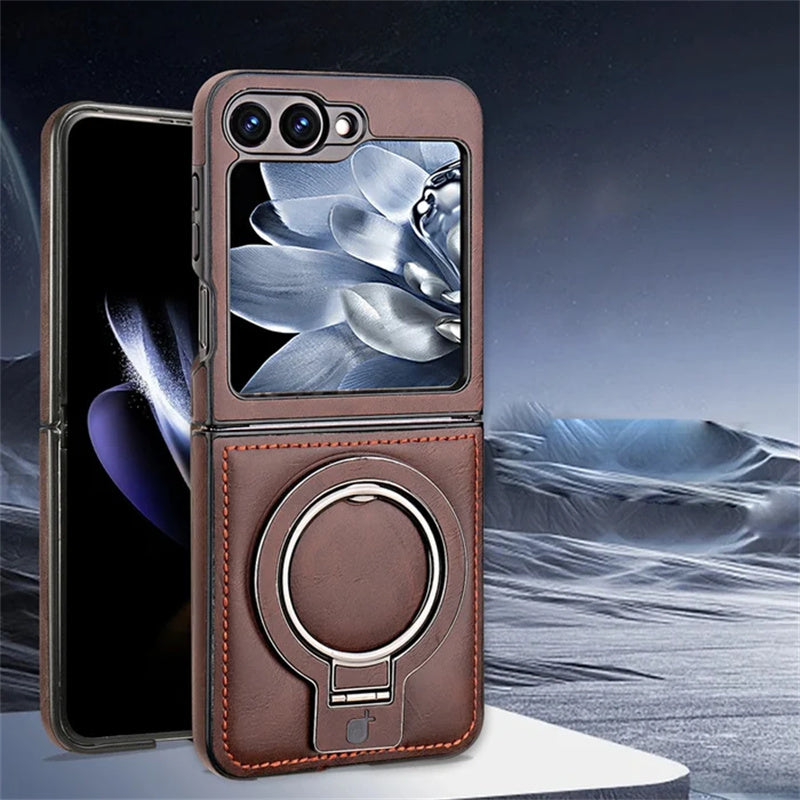 New Arrival - Luxury Leather Invisible MagSafe Stand Protective Shell for Samsung Z Flip6/5/4/3