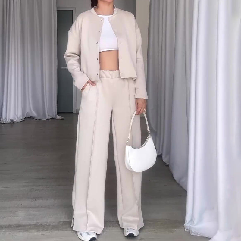 💥Hot Sale 50% OFF💥Women’s Solid Color Jacket and Loose Pants 2-Piece Set