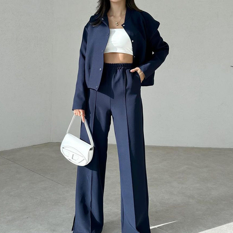 💥Hot Sale 50% OFF💥Women’s Solid Color Jacket and Loose Pants 2-Piece Set