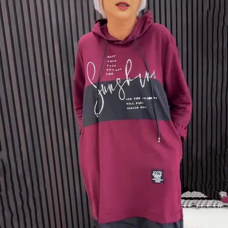 Women's Printed Casual Hoodie Dress with Pockets