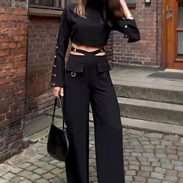 Crop Top & High-Waisted Pants 2-Piece Set