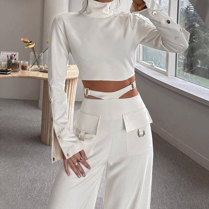 Crop Top & High-Waisted Pants 2-Piece Set