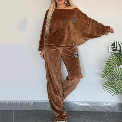 Women’s Cozy Casual Set -  Soft Batwing Top and Wide-Leg Pants