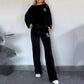 Women’s Cozy Casual Set -  Soft Batwing Top and Wide-Leg Pants
