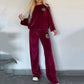 Women’s Cozy Casual Set -  Soft Batwing Top and Wide-Leg Pants