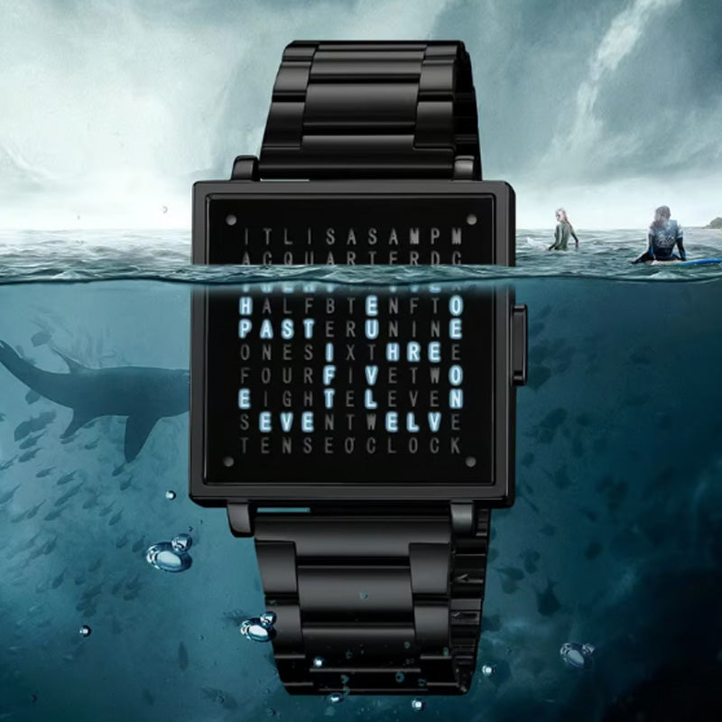 Men's Waterproof Square Electronic Watch with Steel Band