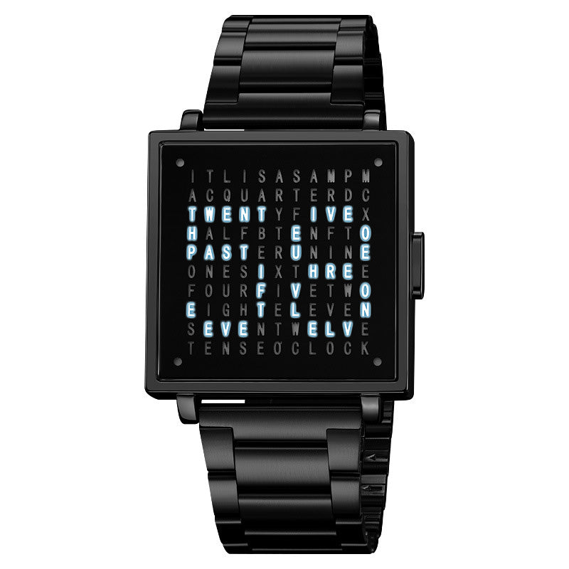 Men's Waterproof Square Electronic Watch with Steel Band