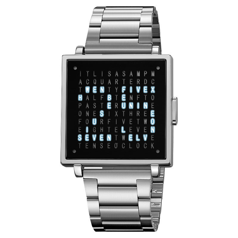 Men's Waterproof Square Electronic Watch with Steel Band